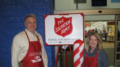 David and Wife Victoria Ring the Bell for The Salvation Army Photo